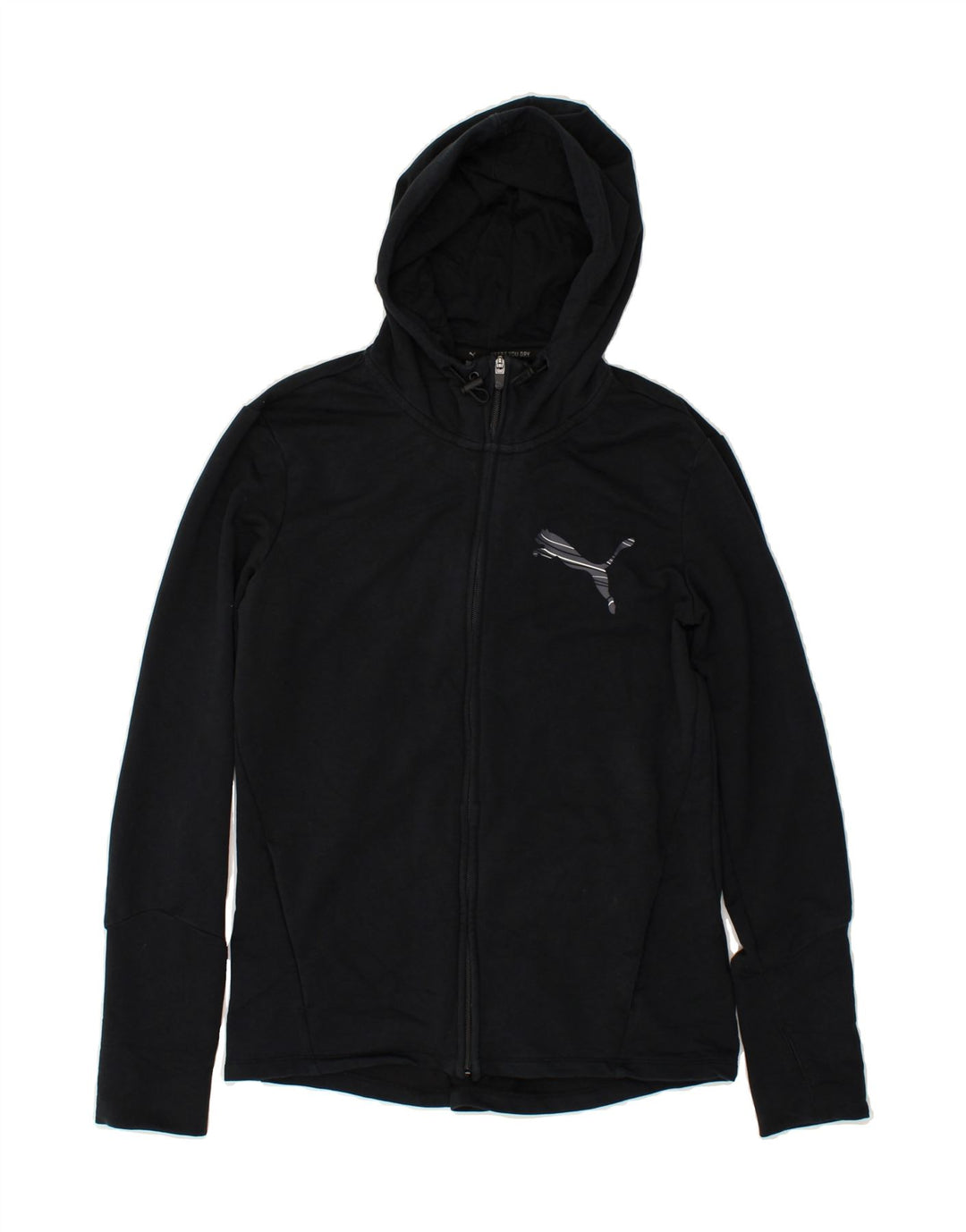 PUMA Womens Graphic Zip Hoodie Sweater UK 14 Medium Navy Blue | Vintage Puma | Thrift | Second-Hand Puma | Used Clothing | Messina Hembry 