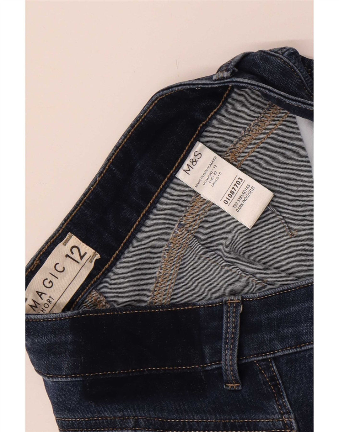 Marks & Spencer Womens Magic Denim Shorts UK 12 Medium W28 Navy Blue