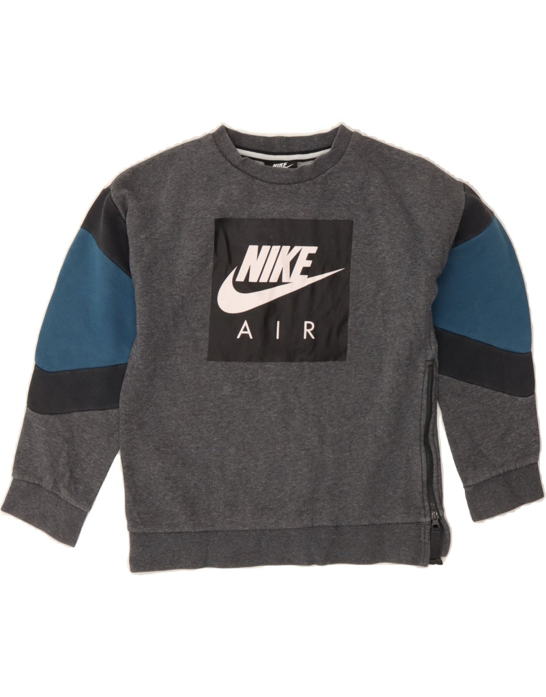 NIKE Boys Graphic Sweatshirt Jumper 10-11 Years Medium  Grey Colourblock Vintage Nike and Second-Hand Nike from Messina Hembry 