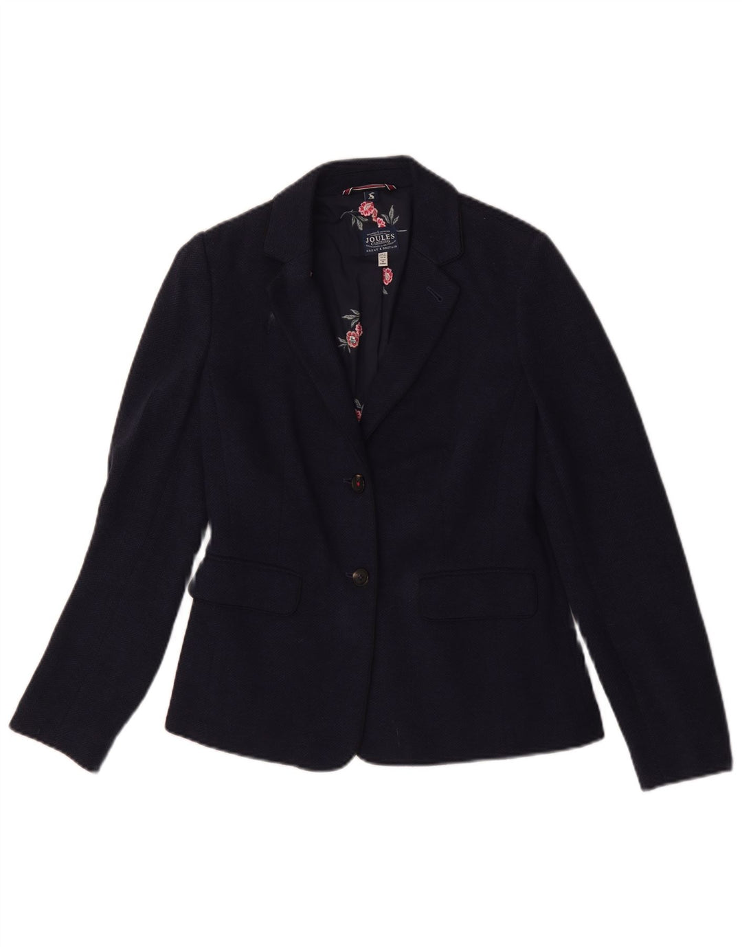 Joules Womens 2 Button Blazer Jacket UK 8 Small Navy Blue Herringbone