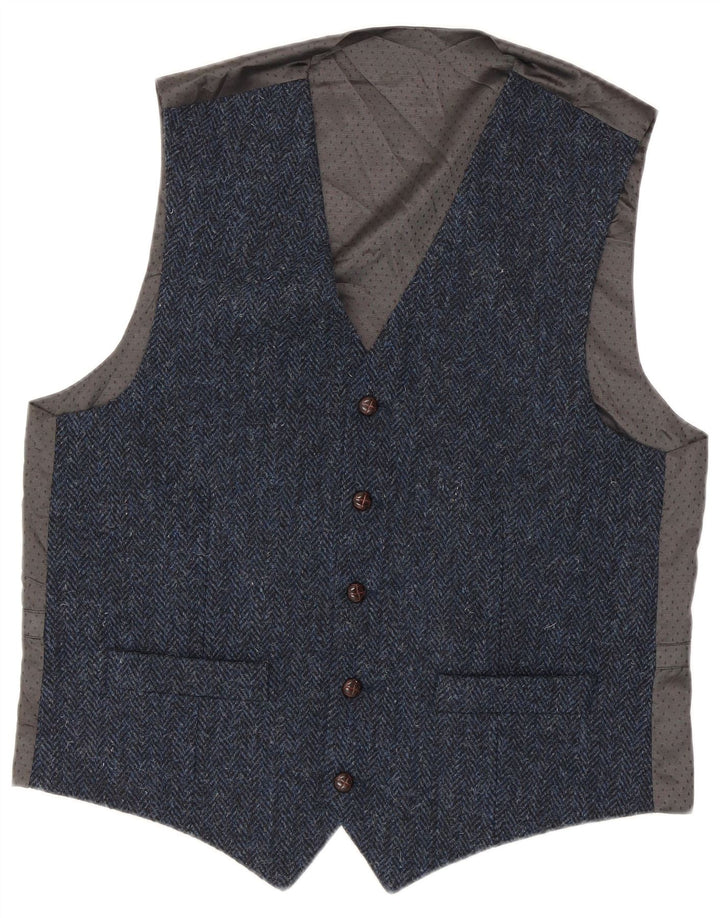 Harris Tweed Mens Waistcoat Small Blue Herringbone New Wool