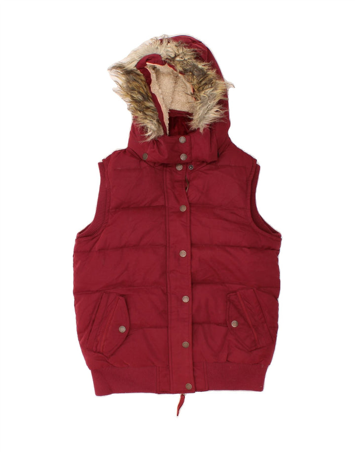 FAT FACE Womens Hooded Padded Gilet UK 10 Small  Maroon Cotton Vintage Fat Face and Second-Hand Fat Face from Messina Hembry 