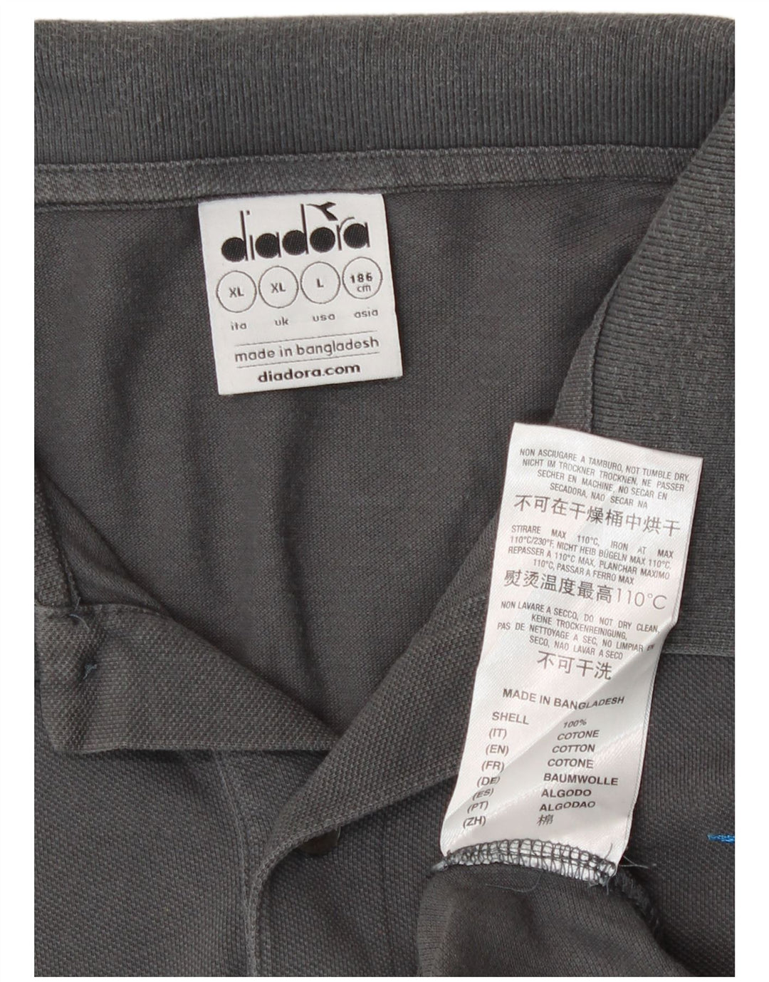 Diadora Mens Polo Shirt XL Grey Cotton