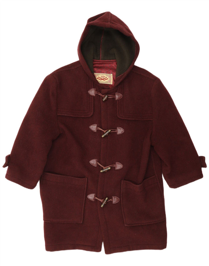Herren-Dufflecoat mit Kapuze und Reißverschluss, Größe 38, mittelbraune Wolle