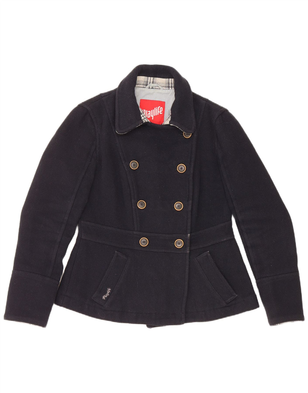 Playlife Womens Pea Coat IT 46 Large Navy Blue Acrylic