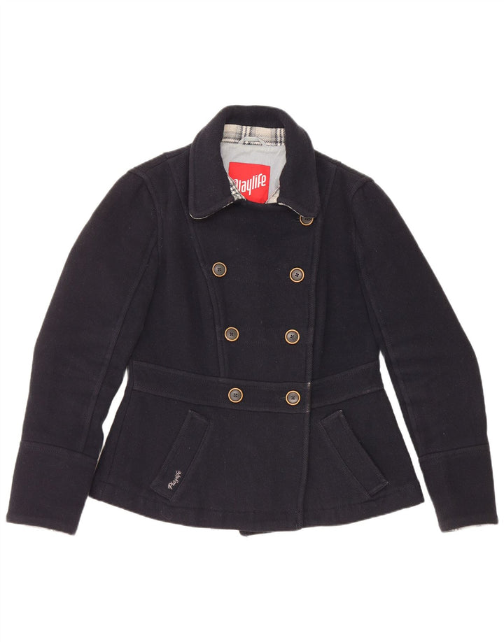 Playlife Womens Pea Coat IT 46 Large Navy Blue Acrylic