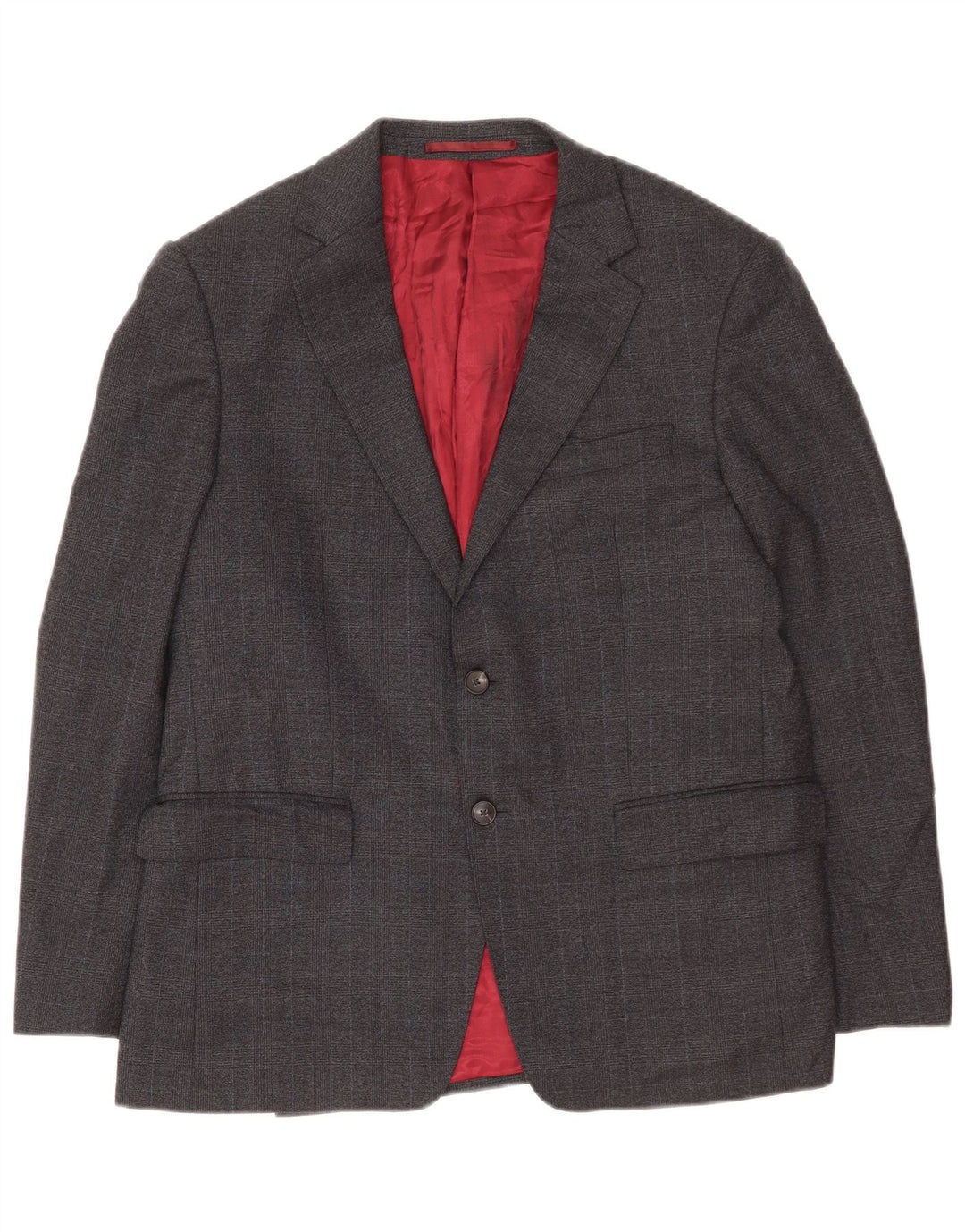 Marks & Spencer Mens 2 Button Blazer Jacket UK 40 Large Grey Check Wool