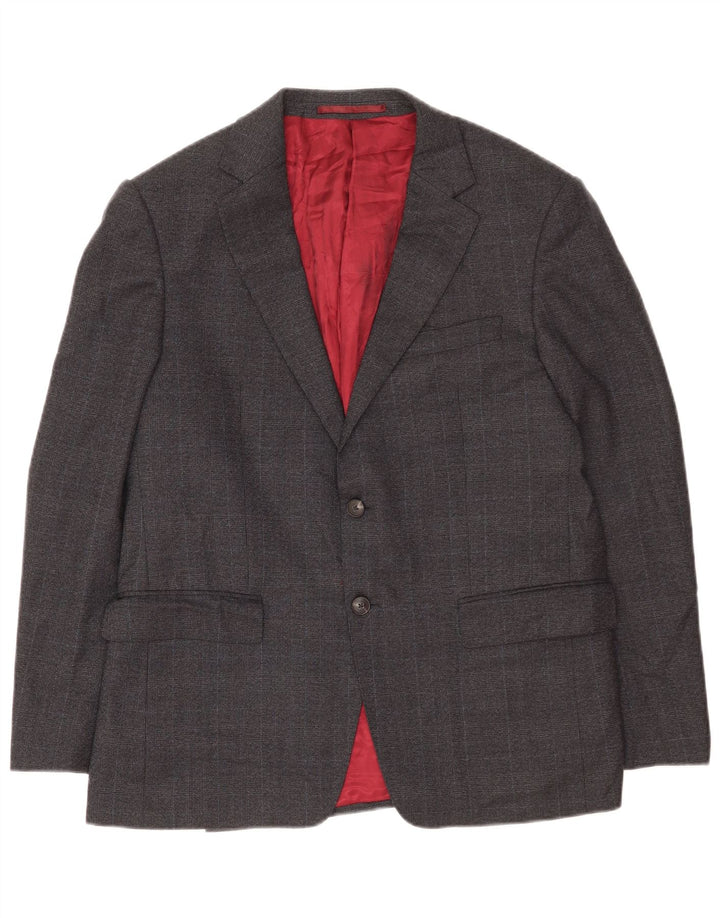 Marks & Spencer Mens 2 Button Blazer Jacket UK 40 Large Grey Check Wool