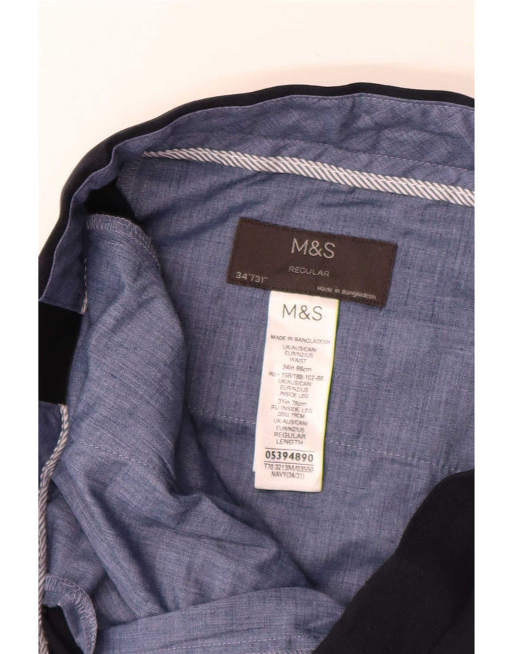 Pantaloni chino regolari da uomo Marks & Spencer W34 L31 poliestere blu navy