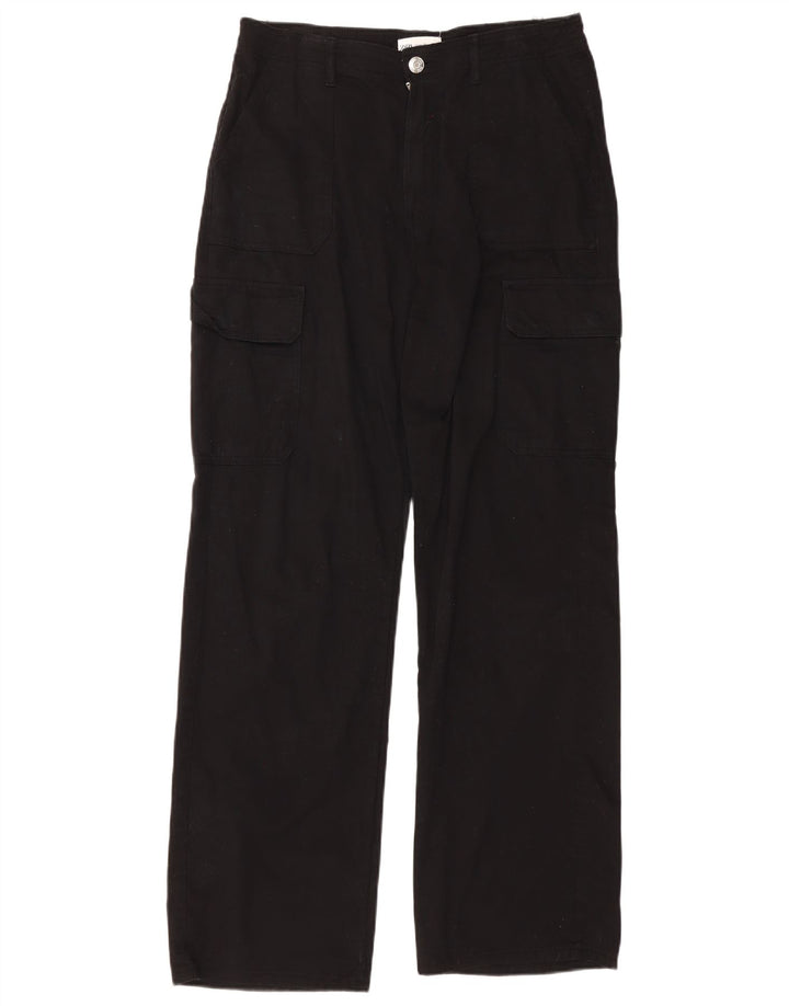 Zara Womens Straight Cargo Trousers EU 40 Medium W30 L33 Black Cotton