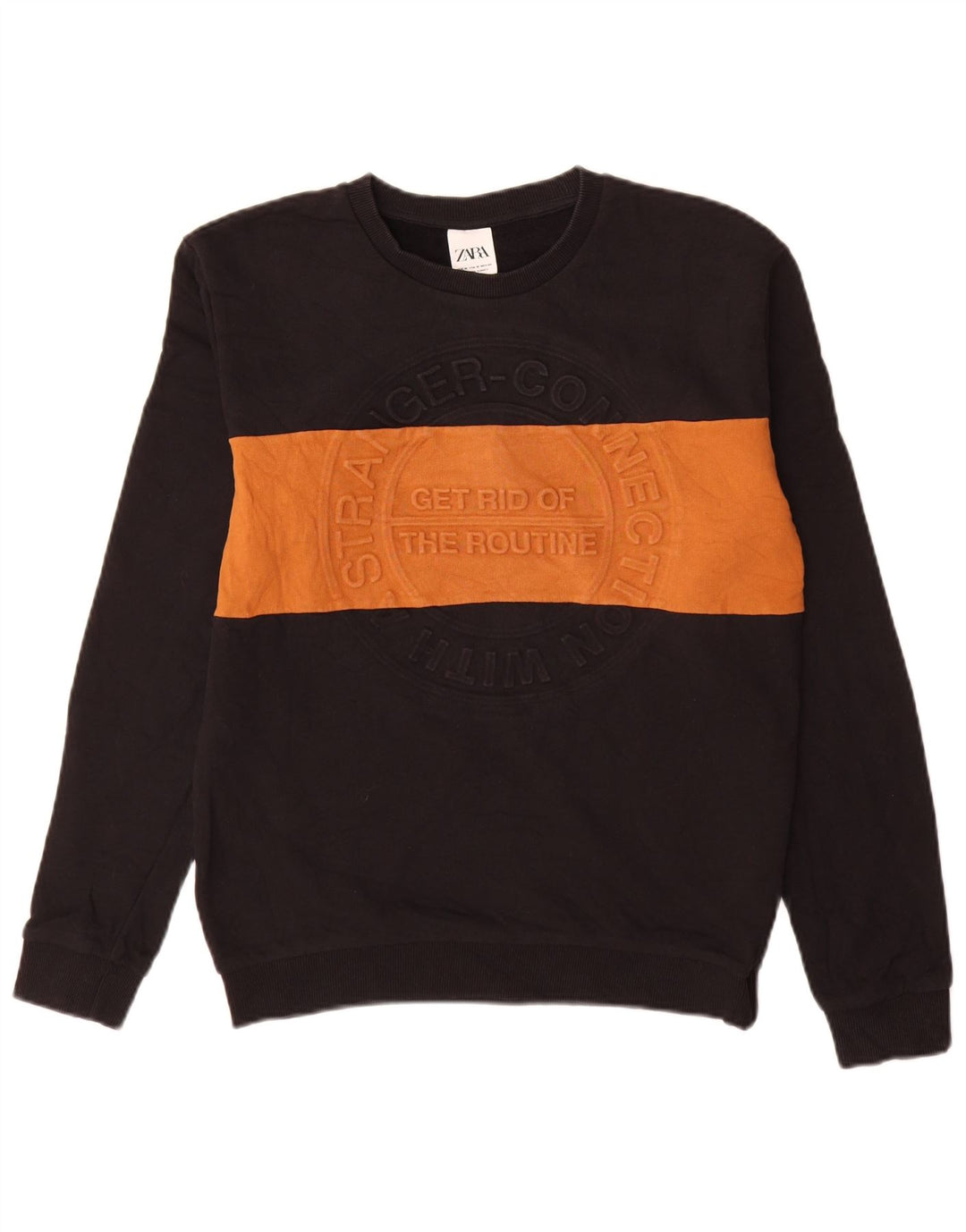 Felpa grafica da uomo Zara in cotone color block medio nero