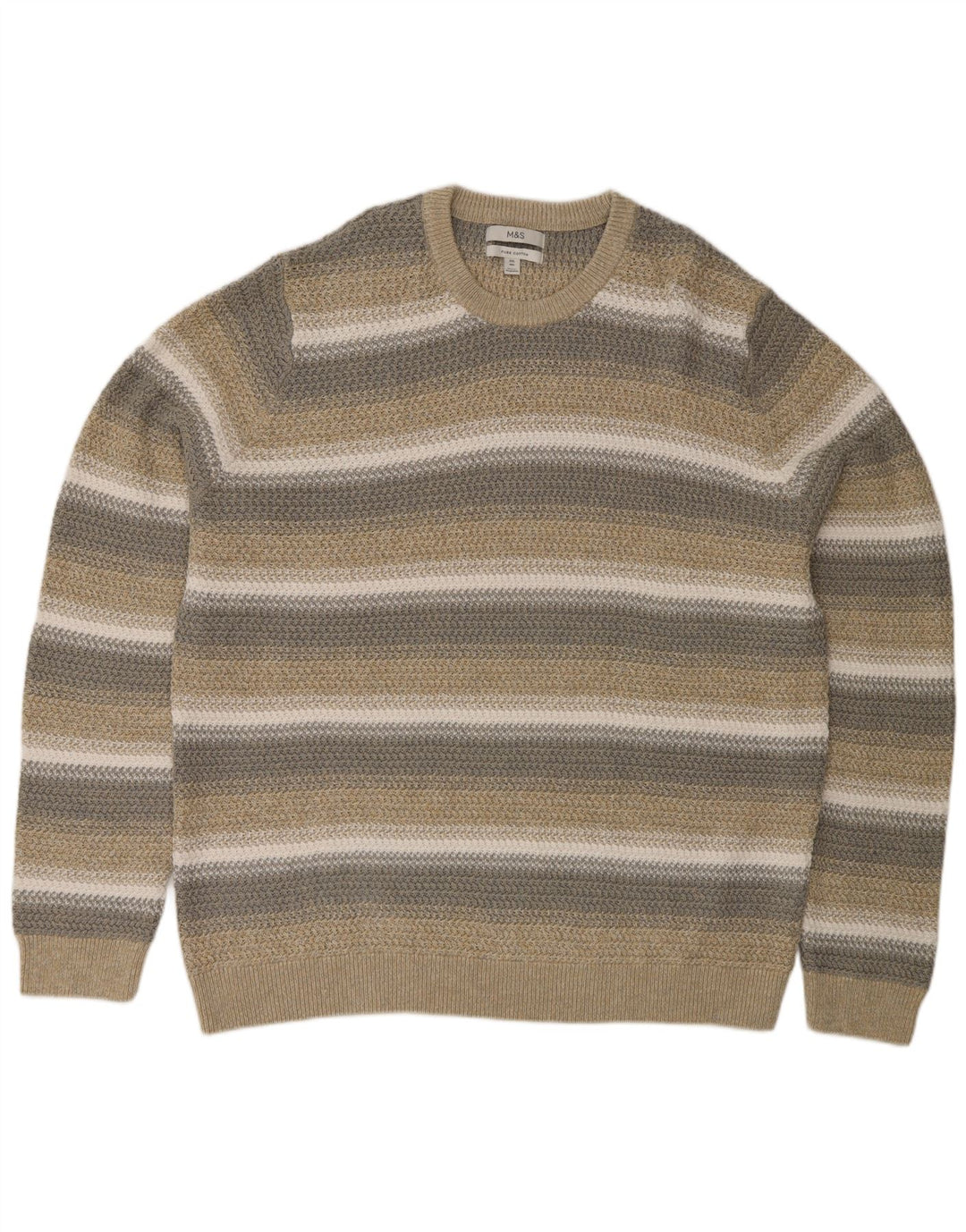 Marks & Spencer Mens Regular Fit Crew Neck Jumper Sweater 2XL Beige Striped