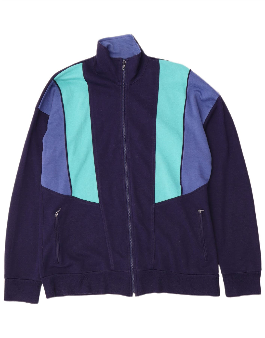 Vintage Mens Tracksuit Top Jacket Large Navy Blue Colourblock