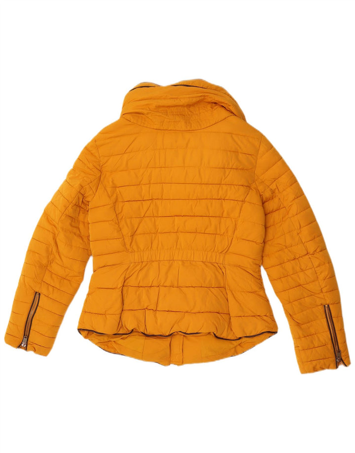 Zara Womens Hooded Padded Jacket UK 16 Large Yellow Polyester