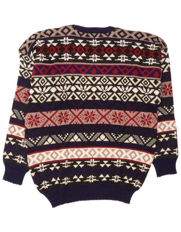 Vintage Mens Crew Neck Jumper Sweater Large Multicoloured Fair Isle Acrylic