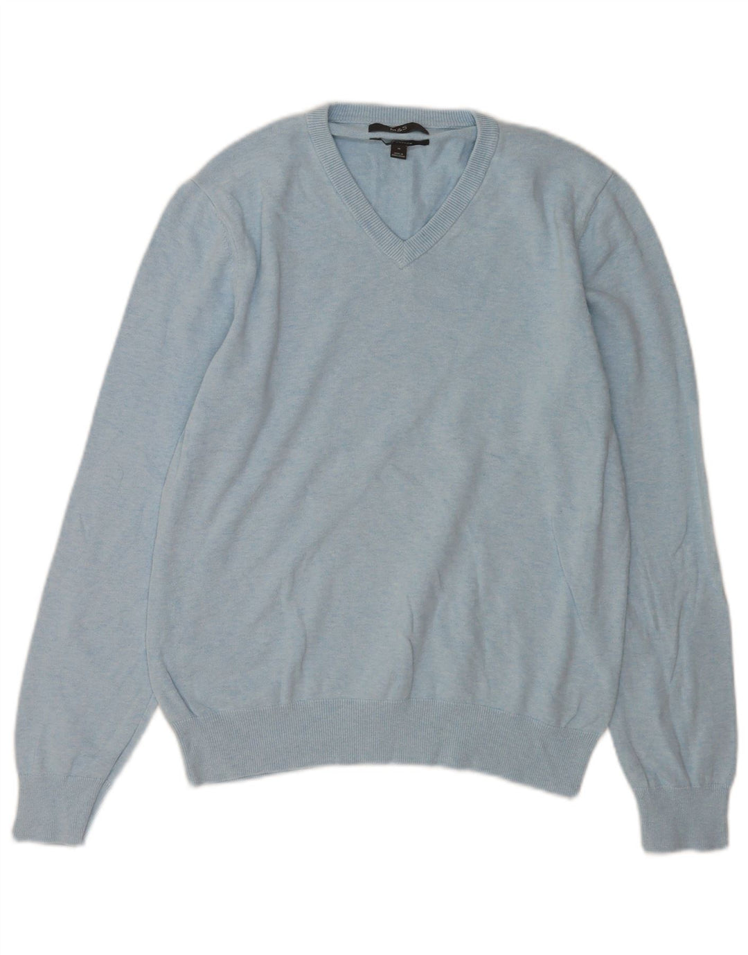 Marks & Spencer Mens V-Neck Jumper Sweater Medium Blue Cotton