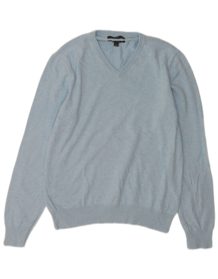 Marks & Spencer Mens V-Neck Jumper Sweater Medium Blue Cotton