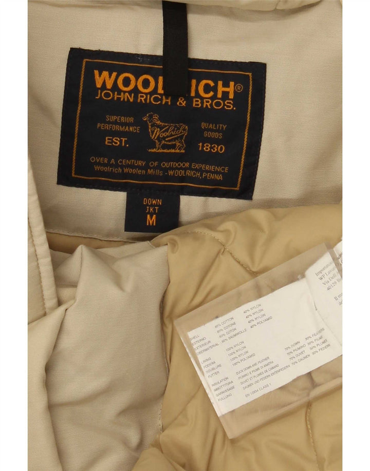 Woolrich Womens Hooded Padded Coat UK 14 Medium Beige Cotton