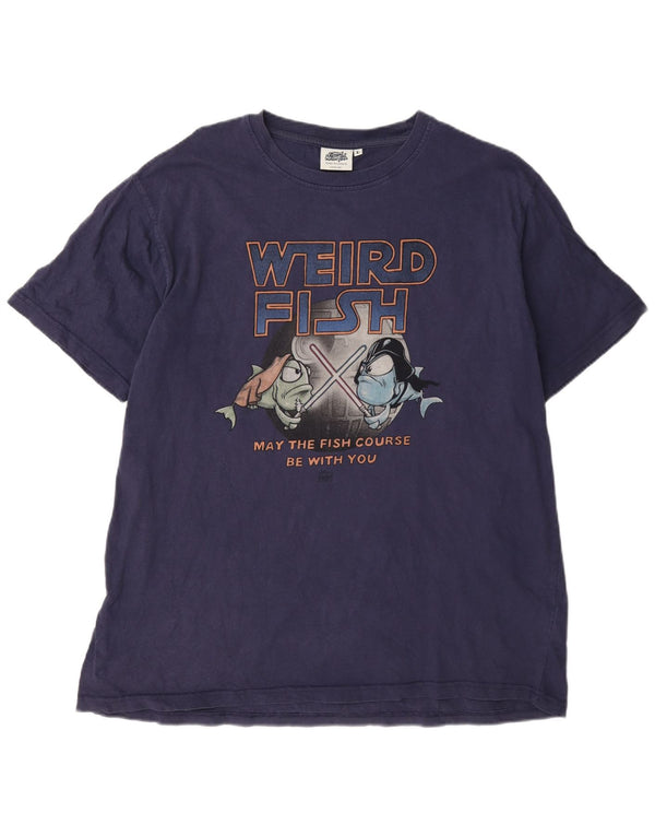 Weird Fish Mens Graphic T-Shirt Top Large Navy Blue Cotton