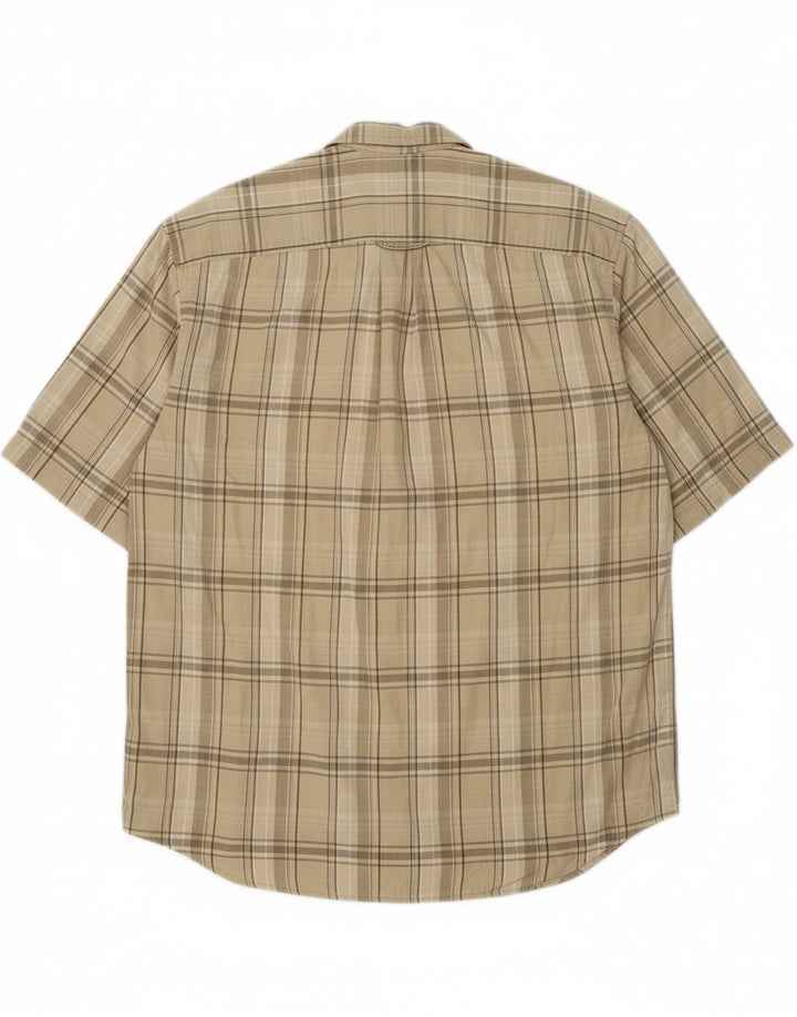 COLUMBIA Mens Short Sleeve Shirt Medium Beige Check Cotton Vintage Columbia and Second-Hand Columbia from Messina Hembry 