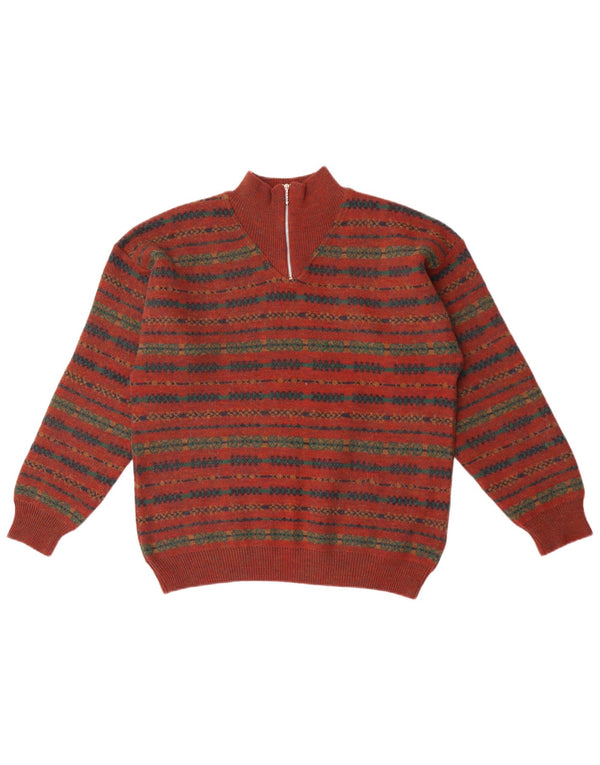Mexx Mens Zip Neck Jumper Sweater Large Maroon Fair Isle