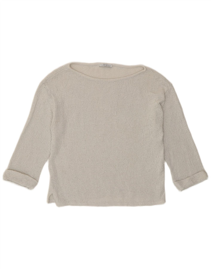 Zara Femme Top Manches 3/4 UK 12 Coton Blanc Moyen