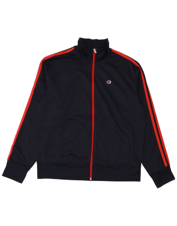 CHAMPION Mens Tracksuit Top Jacket XL Navy Blue Colourblock Polyester