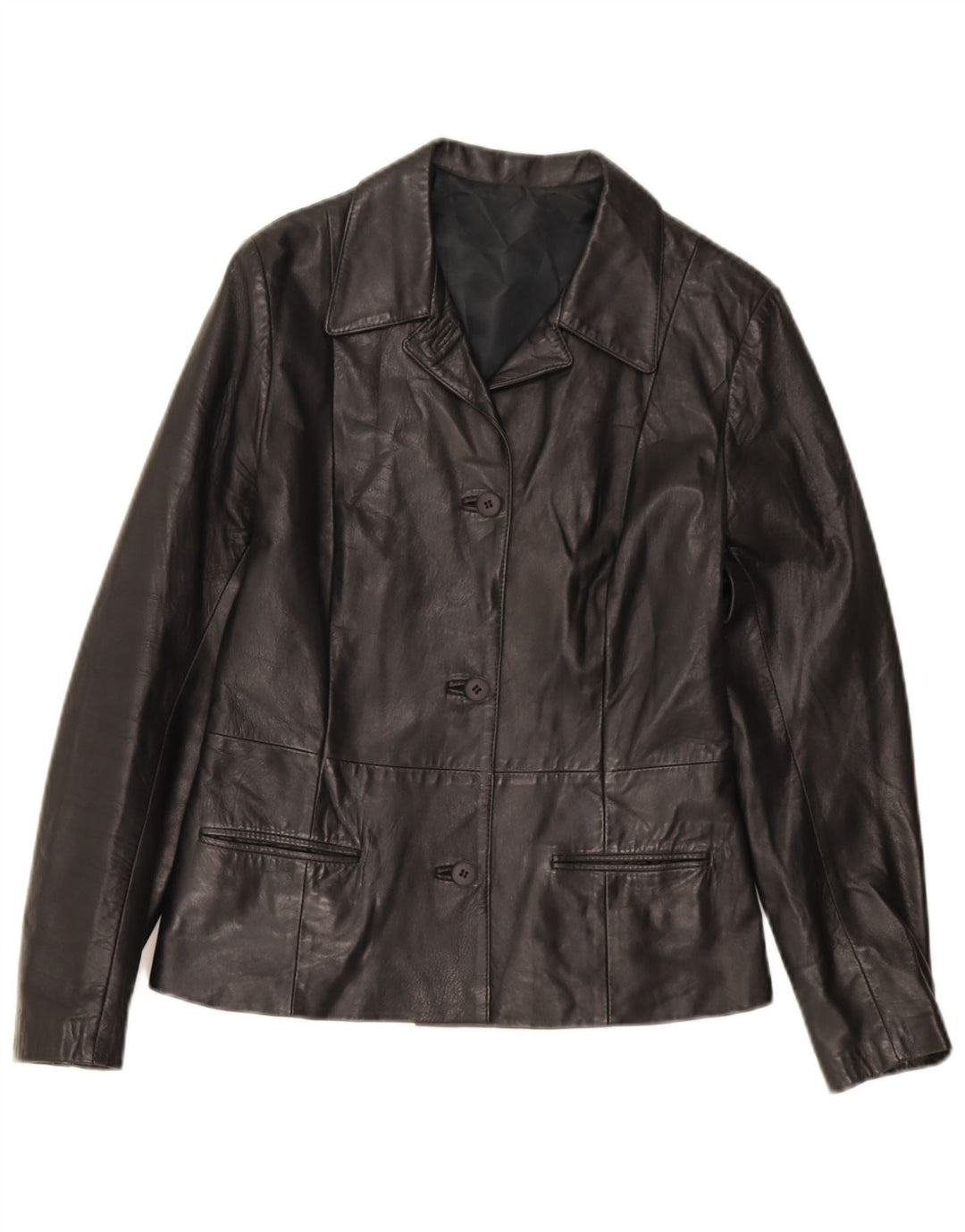 Vintage Damen 3 Knopf Leder Blazer Jacke IT 44 Mittelschwarzes Leder