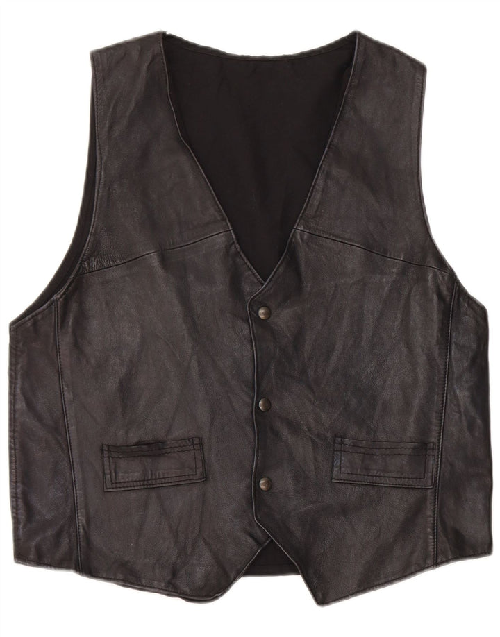 Vintage Mens Leather Waistcoat Medium Black