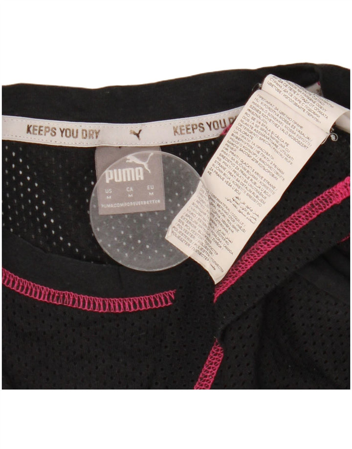 PUMA Womens Crop Graphic T-Shirt Top UK 14 Medium Black Striped Polyester