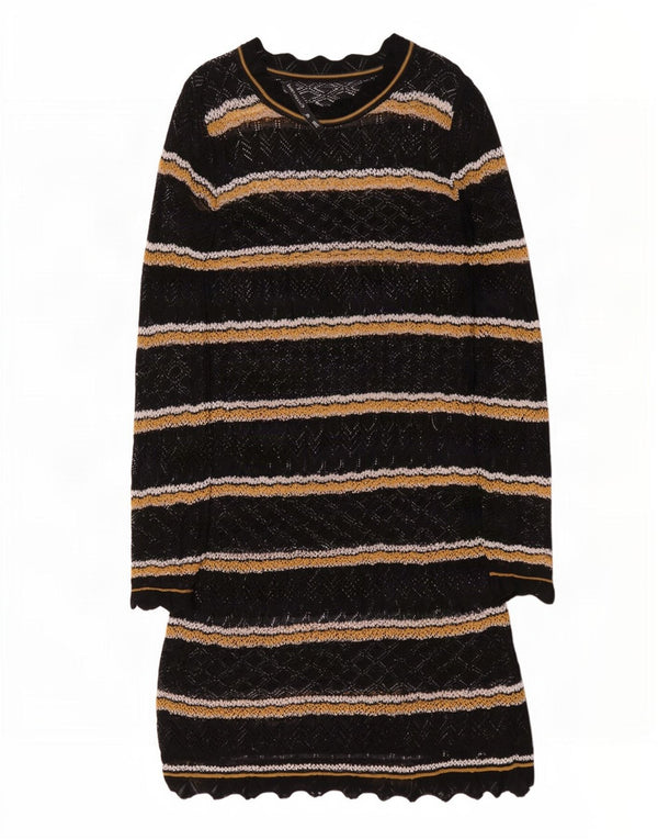 Karen Millen Womens Long Sleeve Jumper Dress UK 12 Medium Black Striped