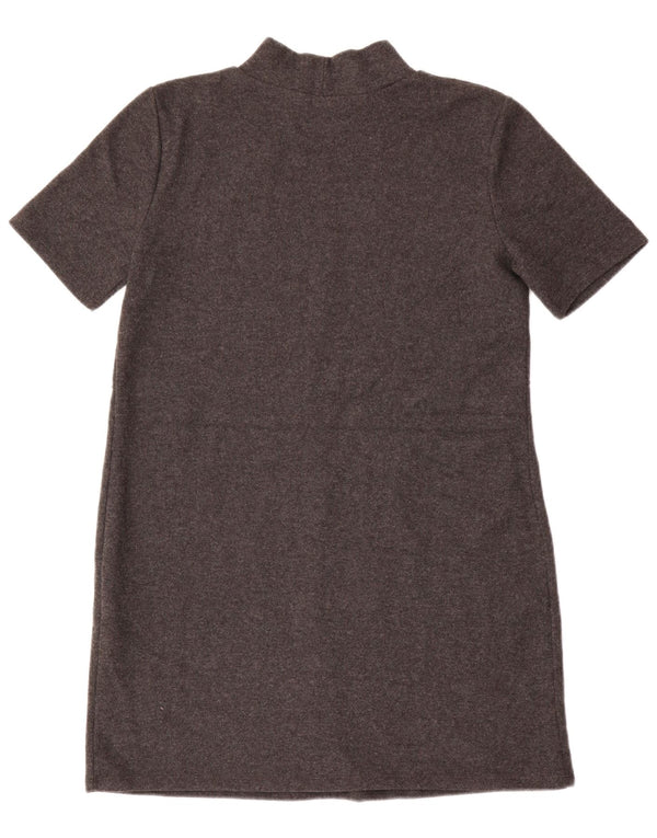 Zara Womens Short Sleeves Jumper Dress UK 16 Large Grey Cotton