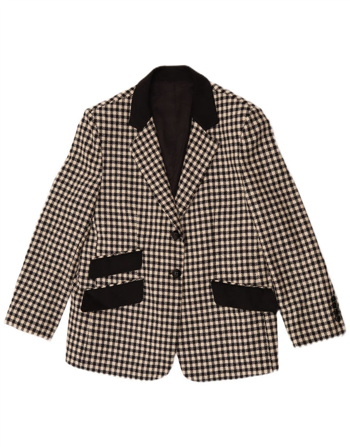 Vintage Womens 2 Button Blazer Jacket UK 12 Medium Black Houndstooth