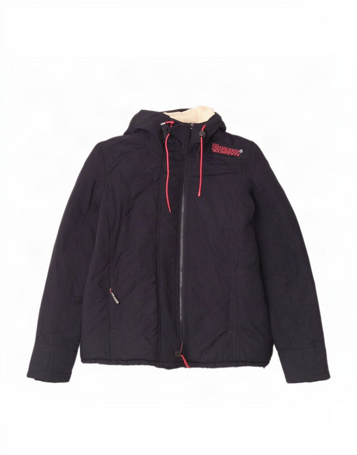 Superdry Womens Windcheater Hooded Quilted Jacket UK 14 Large Navy Blue