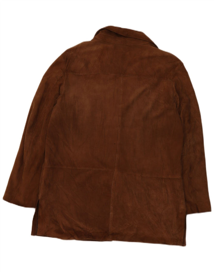 Vintage Damen 3-Knopf-Wildleder-Blazerjacke IT 50 XL Braunes Leder