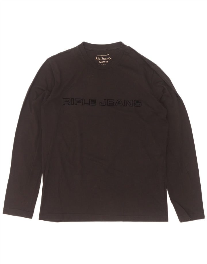 Rifle Mens Regular Fit Graphic Top Manches Longues XL Noir Coton