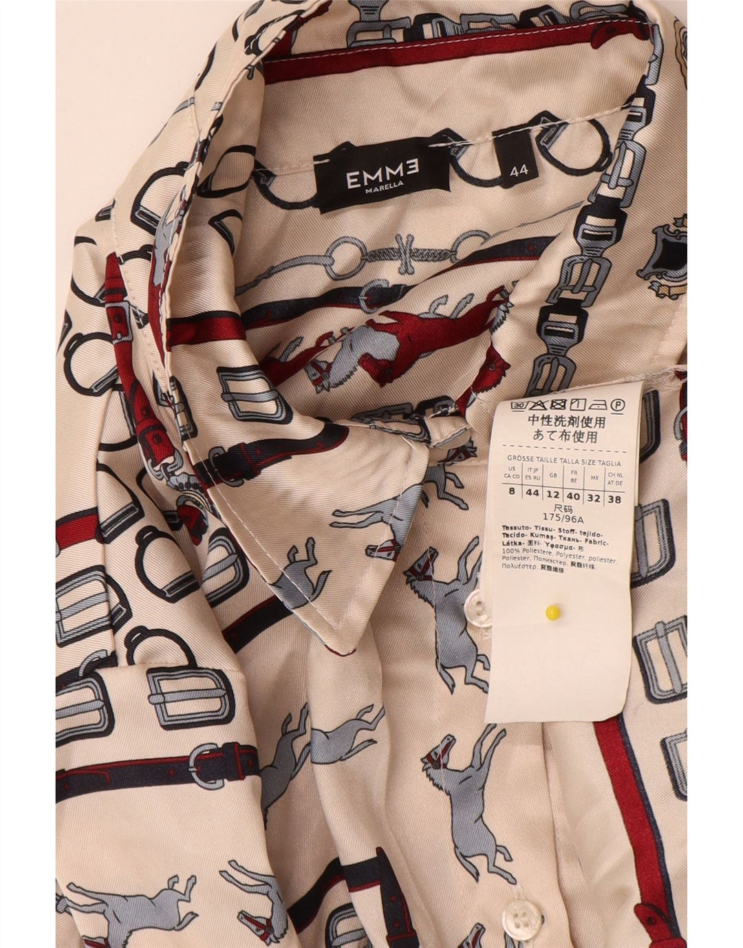 Marella Womens EMME Shirt UK 12 Medium Beige Geometric Polyester