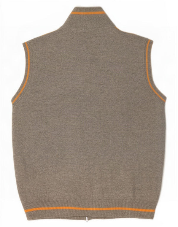 Vintage Mens Sleeveless Cardigan Sweater Large Grey Argyle/Diamond