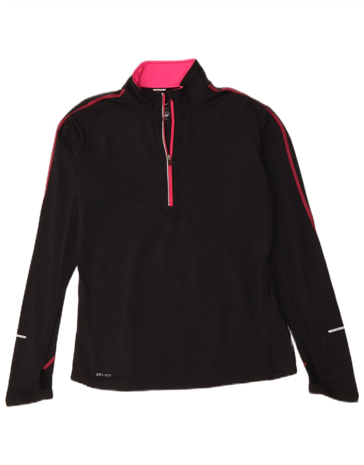 NIKE Womens Dri Fit Zip Neck Pullover Tracksuit Top UK 12 Medium Black