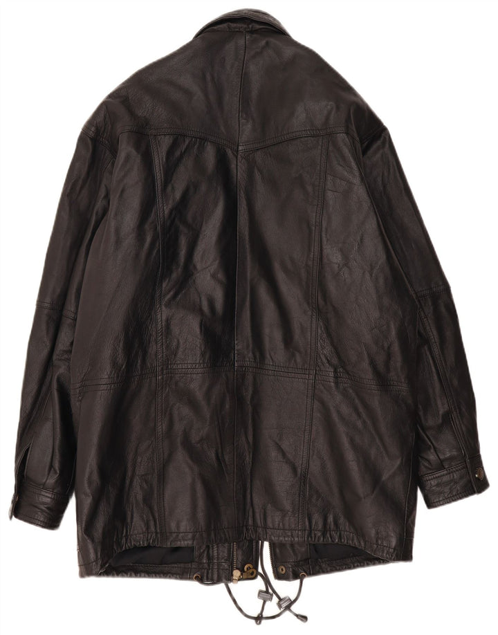 Vintage Mens Leather Coat UK 38 Medium Black Leather