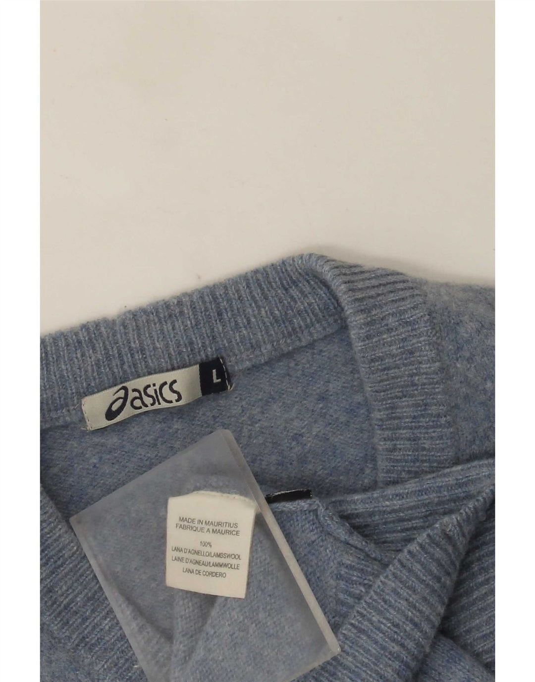 Męski sweter Asics z dekoltem w kształcie litery V, duży, niebieski, z owczej wełny
