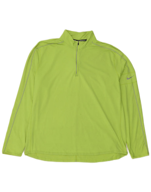 Nike Mens Dri Fit Zip Neck Pulôver Treino Top 2XL Verde Poliéster