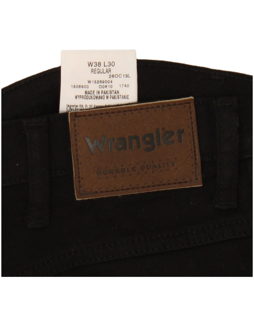 Wrangler Mens Regular Straight Jeans W38 L30 Black Cotton