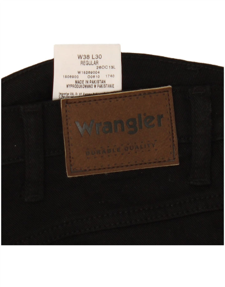 Wrangler Mens Regular Straight Jeans W38 L30 Black Cotton
