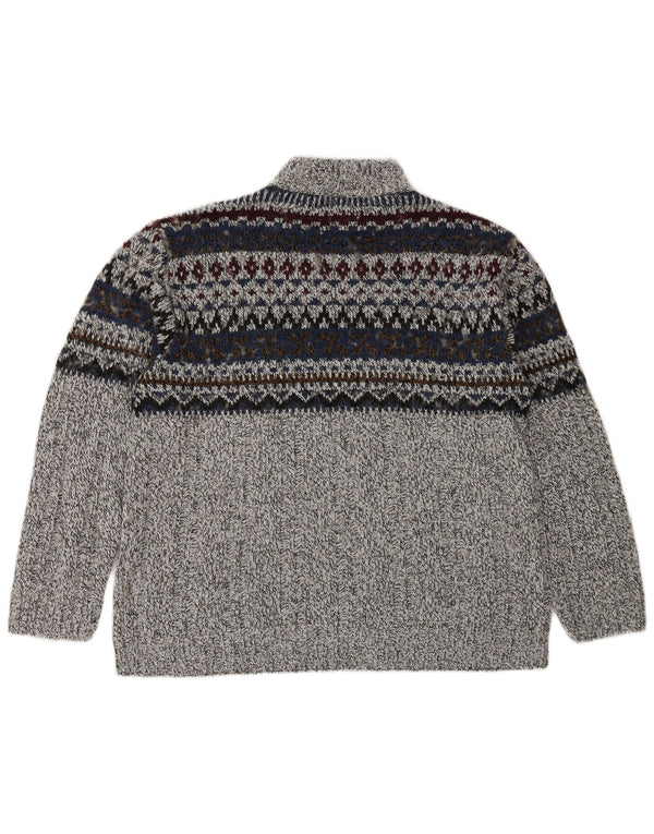 Canda Herre Zip Neck Jumper Sweater Medium Grey Fair Isle Akryl