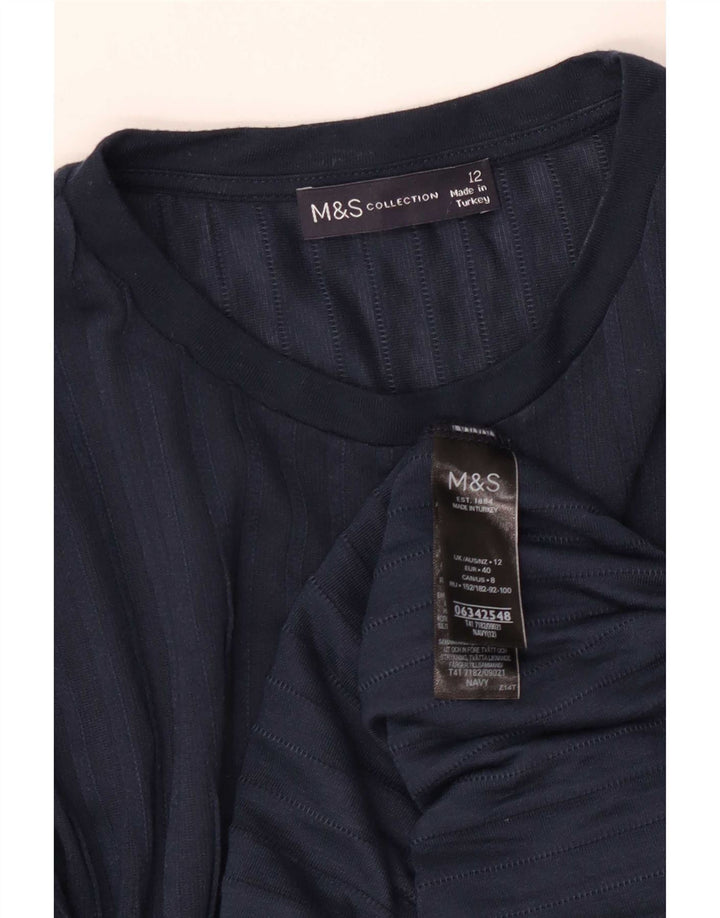 Marks & Spencer Dame Top Langærmet UK 12 Medium Navy Blue Polyester