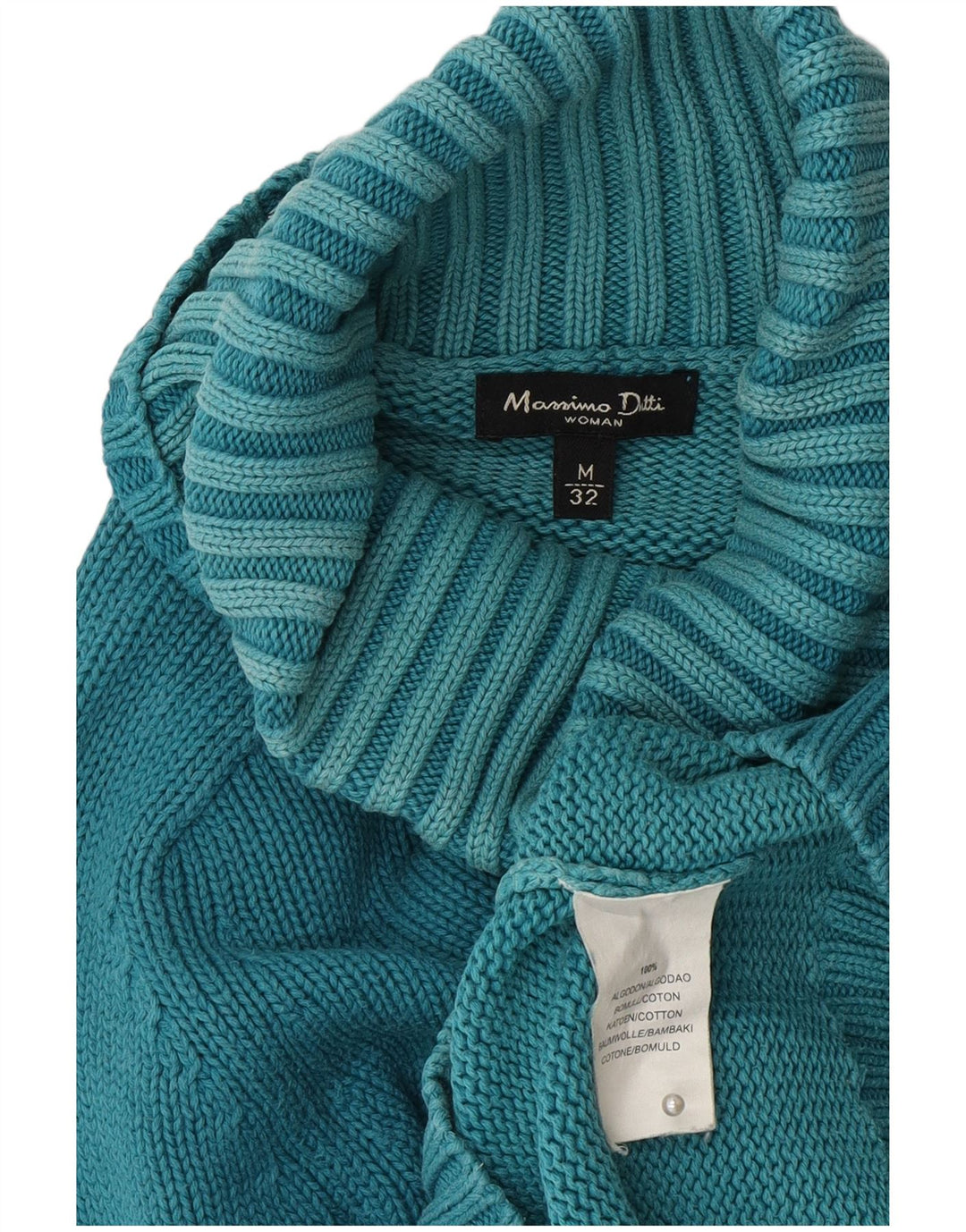 Massimo Dutti Womens Roll Neck Jumper Sweater UK 12 Medium Blue Cotton