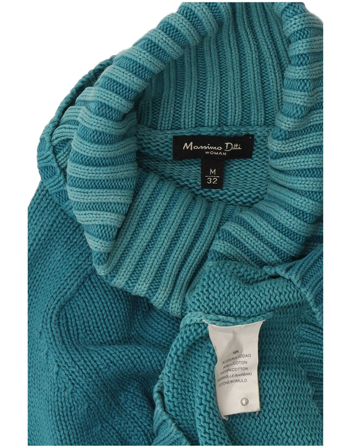 Massimo Dutti Womens Roll Neck Jumper Sweater UK 12 Medium Blue Cotton