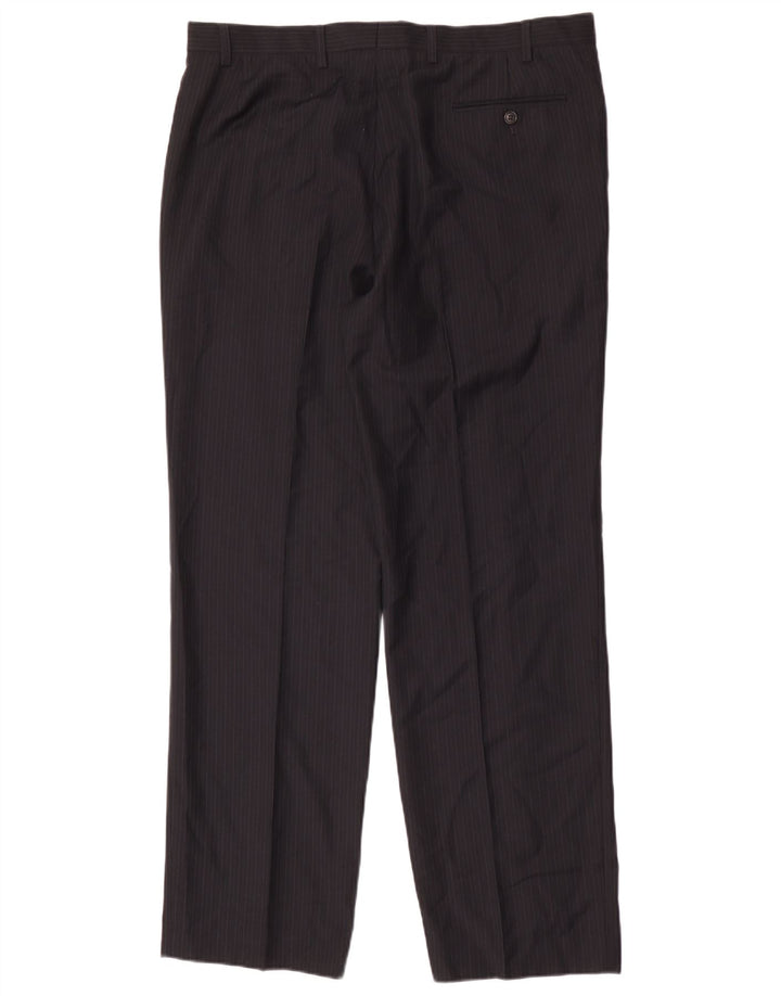 Calça de terno masculino Marks & Spencer W38 L33 poliéster listrado azul marinho