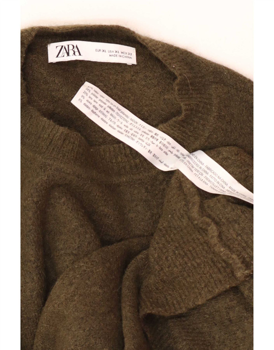Zara Mens Crew Neck Jumper Sweater XL Khaki Nylon